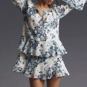 Anthropologie Maeve Long-Sleeve V-Neck Mini Swing Dress